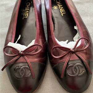 CHANEL Dark Red and Black Women's Flats